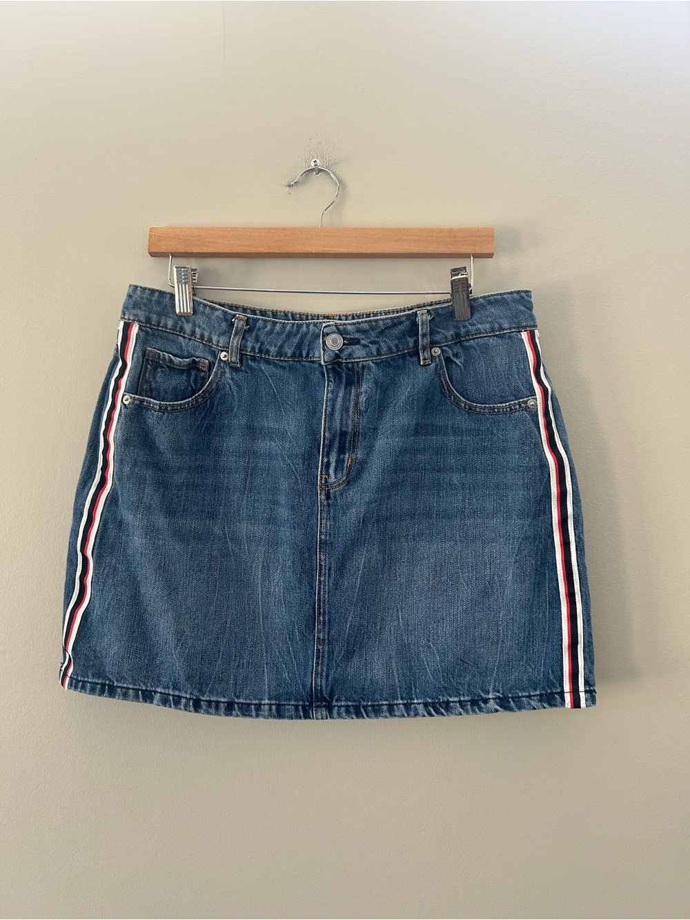 Dynamite Side Striped Preppy Blue Denim Mini Skirt